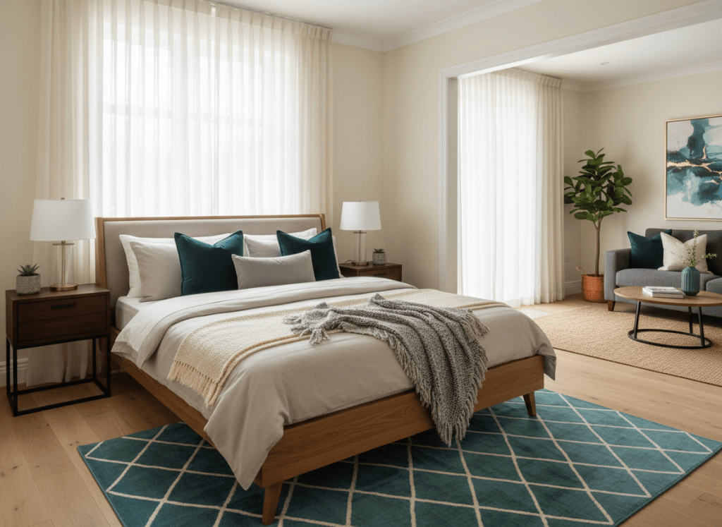 Hotel-quality serviced accommodation bedroom