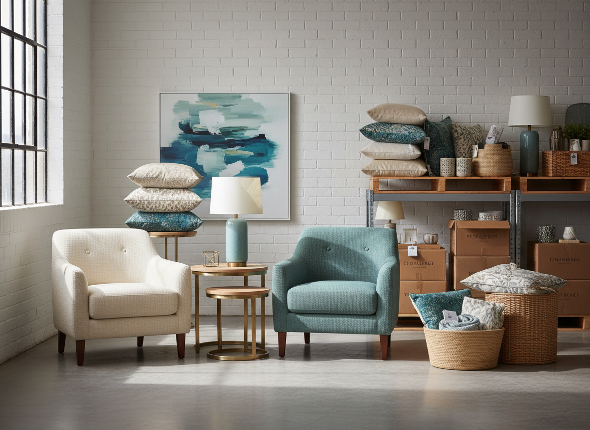 Curated furniture and accessories ready for delivery to a property project