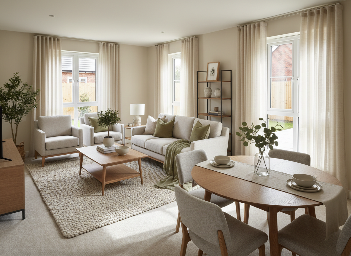 Furnished new-build show home staged for prospective property buyers
