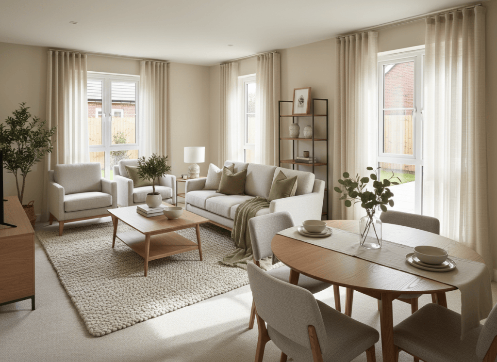 Furnished new-build show home staged for prospective property buyers