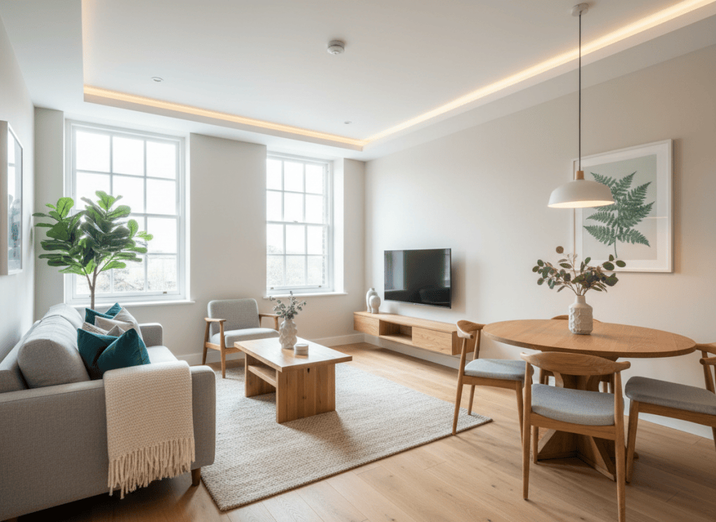 Turn-key furnished investment property with living and dining area ready for guests